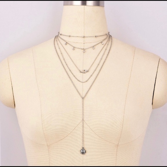 Bohemian silver sunburst 5 layer choker necklace - Picture 2 of 5